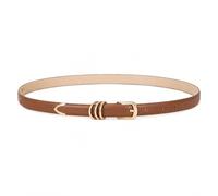 Vbxvsa Schmaler Brauner Ledergürtel brauner gürtel damen Goldene Schnalle | Dünner brauner Gürtel Damen beige 110cm aus weichem Kunstleder zu Jeans Kleider Röcke Hosen für Büro Freizeit Feiertage