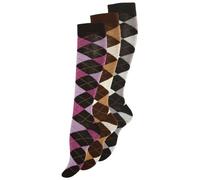 VCA 3 Paar oder 6 Paar Damen Baumwoll Kniestrümpfe mit Karos, Reiterkniestrumpf, 39/42, 3 Paar