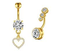 VCMART 2er Bauchnabelpiercing Gold 10mm Chirurgenstahl Herz Bauchpiercing Piercing Bauchnabel Ring Damen