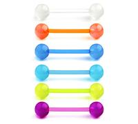 vcmart 6stk Zungenpiercing Barbell Set Leuchten im Dunkeln Flexibel Kunststoff Piercing Zunge Schmuck 12/14/16/18mm Stab