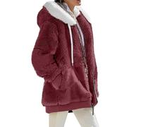 VDDTAGAM Damen-Jacken Damen Herbstjacke Fleecepullover Damen Teddy Jacke Damen Damen Herbstjacke Wolljacke Damen Winter Fleecejacke Damen Lang Jacken Damen Winterjacke Damen Damen Tedd(Wine,3XL)