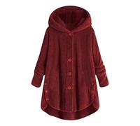 VDDTAGAM Damen Teddy Mantel Teddyjacke Damen Hoody Damen Mit Kapuze Hoodie Teenager Mädchen Herbstjacke Damen Strickjacke Mit Kapuze Damen Teddy Jacken Und Damen - Jacken Kapuzenjacke (Wine,4XL)