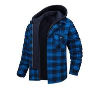 VDDTAGAM Hemdjacke Herren Hemd Sherpa Fleece Kariert Gefüttert Kapuzenpullover Fleecefutter Mantel Winter Jacke mit Taschen Flanellhemd Kariertes Männer Sweatjacke mit Kapuze (Dark Blue,S)