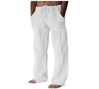 VDDTAGAM Jogger Pants Chino Mittelalter Hose Herren Herren-Cargohosen Leinenanzug Herren Yoga Hose Sommer Outfit Herren Sommer Outfit Herren Sommer Jogginghose Herren Herren Hosen Mode(White,L)