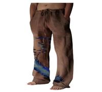 VDDTAGAM Koch Hosen Für Männer Sommer Herren Baggy Hose Herren Sommer Outfit Herren Beige Hose Herren Hose Herren Stretch Herrenhose Yoga Hose Koch Hosen Für Männer Leinenhose Herren K(Brown,XL)