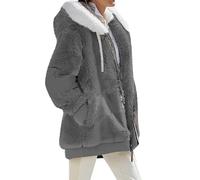 VDDTAGAM Kuscheljacke Damen Kapuzenpullover Warme Jacke Damen Sherpa Jacke Damen Teddy Jacke Fleecejacke Damen Warm Damen-Jacken Winterjacke Damen Plüschjacke Damen Wolljacke Damen Win(Dark Gray,M)