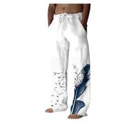 VDDTAGAM Leinenhose Herren Lang Sommer Anzughose Herren Beige Hose Herren Freizeithose Herren Baumwolle Herren Hosen Mit Gummizug Army Hose Herren Elegante Jogginghose Herren Bequeme H(Blue,XL)