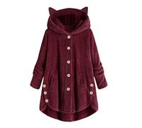 VDDTAGAM Oversize Hoodie Damen Sweatpullover Damen Dufflecoat Damen Fleecejacke Damen Mit Kapuze Wolljacke Damen Fleecejacke Damen Mit Kapuze Damen-Jacken Wendejacke Damen Strickjacke (Wine,L)