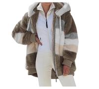VDDTAGAM Teddy Mantel Damen Lang Teddy Jacke Damen Kuschelpulli Fleecepullover Damen Damen Teddy Jacke Teddy Damen Jacke Fellweste Damen Hoody Damen Fleecejacke Damen Warm Winter Jacke(Khaki,S)