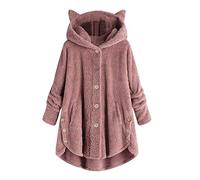 VDDTAGAM Teddy Mantel Damen Lang Winterjacke Damen Teddy Jacke Dame Damen Pullover Herbst Fleecejacke Damen Mit Kapuze Damen-Jacken Winter Herbst Jacken Für Damen Teddymantel Hoodie Te(Pink,S)