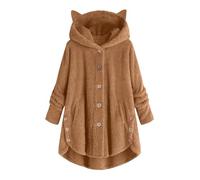 VDDTAGAM Warme Winterjacke Damen Hoodie Damen Oversize Damen-Jacken Winter Damenjacke Wolljacke Damen Winter Hemdjacke Damen Gefüttert Hemdjacke Damen Gefüttert Teddyjacke Teddyjacke D(Khaki,M)