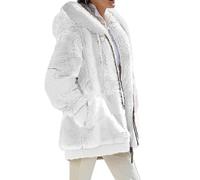 VDDTAGAM Warmer Pullover Damen Teddy Damen Jacke Teddyfleece Jacke Jacke Mit Teddyfutter Damen Hemdjacke Damen Gefüttert Teddy Mantel Damen Übergangsjacke Hoody Damen Damen Teddy Jacke(White,XXL)
