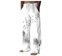 VDDTAGAM Weite Sommerhose Anzughose Herren Freizeithose Herren Baumwolle Mittelalter Hose Herren Kleidung Herren Karierte Hose Herren Cargohose Herren Baggy Jogginghose Herren Elegante(Black,XXL)