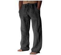 VDDTAGAM Weite Sommerhose Mittelalter Hose Herren Hosen Mit Gummizug Weiße Hose Joggpants Herren Linen Pants Men Elegante Hose Herren Beige Hose Herren Baggy Shorts Herren Yogahose Koc(Black,S)