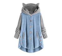 VDDTAGAM Winterjacke Teenager Kuschelanzug Damen Dufflecoat Damen Herbst Mantel Damen Damen Jacke Teddy Jacke Dame Damen Kapuzenpullover Frauen Winterjacke Winterjacke Damen Damen-Jack(Sky Blue,M)
