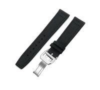 VDFNGFD 20 mm 21 22 Nylon-Canvas-Uhrenarmband, kompatibel mit IWC PILOT Portugal PORTOFINO, Stoff-Uhrenarmband, Faltschließe, Rindsledergürtel(Black-folding,21mm)