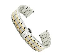 VDFNGFD Kompatibel mit 14 16 18 19 20 22 26 mm Edelstahl Sivler Black Gold 5 Perlen geradem Ende Butterfly-Verschluss-Uhrenarmband(Middle Gold,19mm)