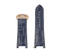 VDFNGFD Kompatibel mit Cartier Pasha Wgpa0019 Wgpa0026 W2pa0014 Rindsleder-Uhrenarmband for Herren und Damen, konkaves Ende, 17 19 21 mm Lederarmband(A Blue-Rose Gold,19-12mm Notch)