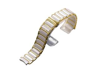 VDFNGFD Kompatibel mit Rado CENTRIX R30927722 Serie Feinstahl-Keramik-Schmetterlingsschnalle Damen-Herren-Armband 12 mm * 16 20(Gold white,20-16mm)