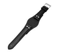 VDFNGFD Lederarmband 22mm Armband mit Matte kompatibel Fossil CH2891 CH3051 CH2564 CH2565 Uhrenarmband Handgefertigtes Herrenarmband(Black silver buckle)