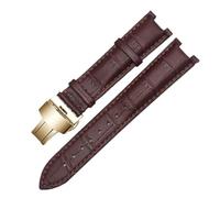 VDFNGFD Lederarmband kompatibel mit GC-Armband 22 x 13 mm, 20 x 11 mm, gekerbtes Armband mit Schmetterlingsschließe aus Edelstahl(Brown gold,22-13mm)