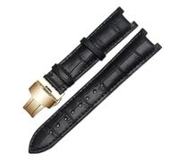 VDFNGFD Lederarmband, kompatibel mit Gucci GC-Armband, 22 x 13 mm, 20 11, gekerbtes Armband Butterfly-Schnalle aus Edelstahl(Black-gold,22-13mm)