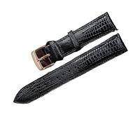 VDFNGFD Modisches Lederarmband mit Eidechsenmuster, Dornschließe, kompatibel Damen und Herren, 12 mm, 14, 16, 18, 20, 22, 24(Black Rosegold,18mm)