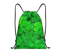 VducK Rucksack mit Kordelzug, grüner Kleeblatt-Druck, wasserdicht, verstellbare Turnbeutel, mit Kordelzug, Sportbeutel, Schwarz , S