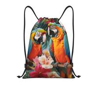 VducK Rucksack mit Kordelzug, Motiv: tropische Pflanzen und Papageien, wasserdicht, mit Kordelzug, verstellbar, Sportbeutel, Schwarz , S