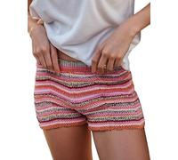 VDWIP Y2K Gestreifte Strickshorts für Damen, hohe Taille, kurze Lounge, Sommer, elastisch, Regenbogenfarben, Farbblock-Shorts