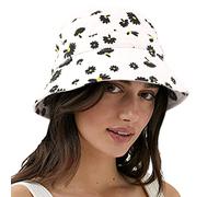 VECRY Damen Herren Denim Gewaschene Baumwolle Trendy Bucket Hat Damen Sommer Strand Sonnenhüte (M,Blumen-Weiß)