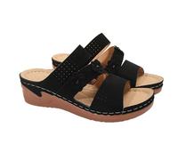 Vectry Sommersandalen für Damen, lässig, klassisch, modisch, Schwarz, Khaki, Blumendekoration, Boho Sandalen, dicke Sohle, High Heels (Black, 39)