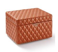 Vee Schmuckkästchen,Schmuckkasten Diamant gestepptes Leder Schmuckbox,Schmuckaufbewahrung mit großer Spiegel,viel Stauraum,abschließbar,Geschenkidee(Braun, Groß-34 * 25.5 * 22cm)