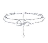 VEEDOFA Silberarmband für Damen, Hypoallergenes Unendlichkeits-Herz-Symbol mit 5A Zirkonia, Verstellbares Sterling-Silber-Armband als Geschenk für Frauen