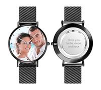 VEELU Personalisierte Foto Armbanduhr für Damen mit Gravur Text Uhr Metallarmband in Silber/Rosegold Geburtstagsgeschenk für Mutter Freundin Familie