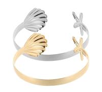 Veemoon 2 Stück Verstellbare Metallarmbänder mit Seestern und Muschelmotiv Offene Boho Armbänder für Damen Leichter Strandschmuck für Sommer und Urlaub