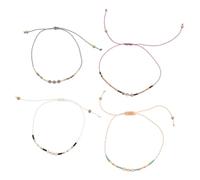 Veemoon 4 Stück Verstellbare Boho Sommerarmbänder mit Kristallperlen | Gewachstes Seil, Handgefertigte Webart, Reisperlen und Schmuckdetails, für Damen, Strandpartys