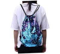 Veemoon Bunter Pailletten Rucksack Damen Drawstring Bag Strandtasche Elegant Großes Fassungsvermögen Freizeitrucksack Für Schule Wandern Camping Shopping