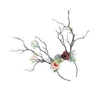 Veemoon Zweig Stirnband Geweih Haarreif Mit Blumen Dekor Langlebig Angenehm Tragbar Weihnachts Haar Accessoire Für Karneval Fotoshootings Und Festtag