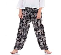 Vegan & Fair - Orientalische Kinder Aladinhose Haremshose Thailändischer Elefant & Spirit of Mandala für Jungen & Mädchen (Large, Schwarz Elefant)