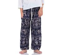 Vegan & Fair - Orientalische Kinder Aladinhose Haremshose Thailändischer Elefant & Spirit of Mandala für Jungen & Mädchen (Large, Blau Elefant)