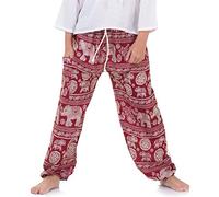 Vegan & Fair - Orientalische Kinder Aladinhose Haremshose Thailändischer Elefant & Spirit of Mandala für Jungen & Mädchen (Small, Rot Elefant)
