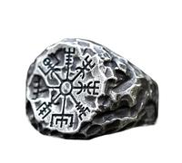 Vegvisir Ring Für Männer - Nordic Viking Edelstahl Vintage Kompass Piratenring - Handgefertigte Polierte Mittelalterliche Heavy Metal Mode Straßenpersönlichkeitsschmuck Größen 7-13(Vintage_12)