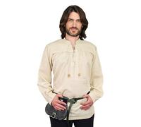 Vehi Mercatus Klassisches Mittelalter Hemd oder Schnürhemd Anno- Langarm- Baumwolle- Schwarz oder Natur- LARP, Reenactment, Alltag (DE/NL/SE/PL, Alphanumerisch, 3XL, Regular, Regular, weiß)