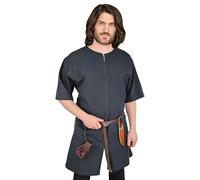Vehi Mercatus Schlichte Mittelalter Tunika kurzarm Njord- Baumwolle- Schwarz, Braun, Rot, Gr??n oder Blau- LARP, Reenactment, Alltag (Blau, S)