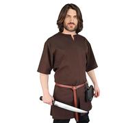Vehi Mercatus Schlichte Mittelalter Tunika kurzarm Njord- Baumwolle- Schwarz, Braun, Rot, Gr??n oder Blau- LARP, Reenactment, Alltag (Braun, XXL)