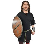 Vehi Mercatus Schlichte Mittelalter Tunika kurzarm Njord- Baumwolle- Schwarz, Braun, Rot, Gr??n oder Blau- LARP, Reenactment, Alltag (Schwarz, XL)