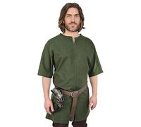 Vehi Mercatus Schlichte Mittelalter Tunika kurzarm Njord- Baumwolle- Schwarz, Braun, Rot, Gr??n oder Blau- LARP, Reenactment, Alltag (Gr??n, M)