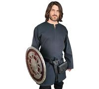 Vehi Mercatus Schlichte Mittelalter Tunika Langarm Malte- Baumwolle- Schwarz, Braun, Rot, Gr??n oder Blau- LARP, Reenactment, Alltag (Blau, M)