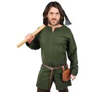 Vehi Mercatus Schlichte Mittelalter Tunika Langarm Malte- Baumwolle- Schwarz, Braun, Rot, Gr??n oder Blau- LARP, Reenactment, Alltag (Gr??n, 3XL)